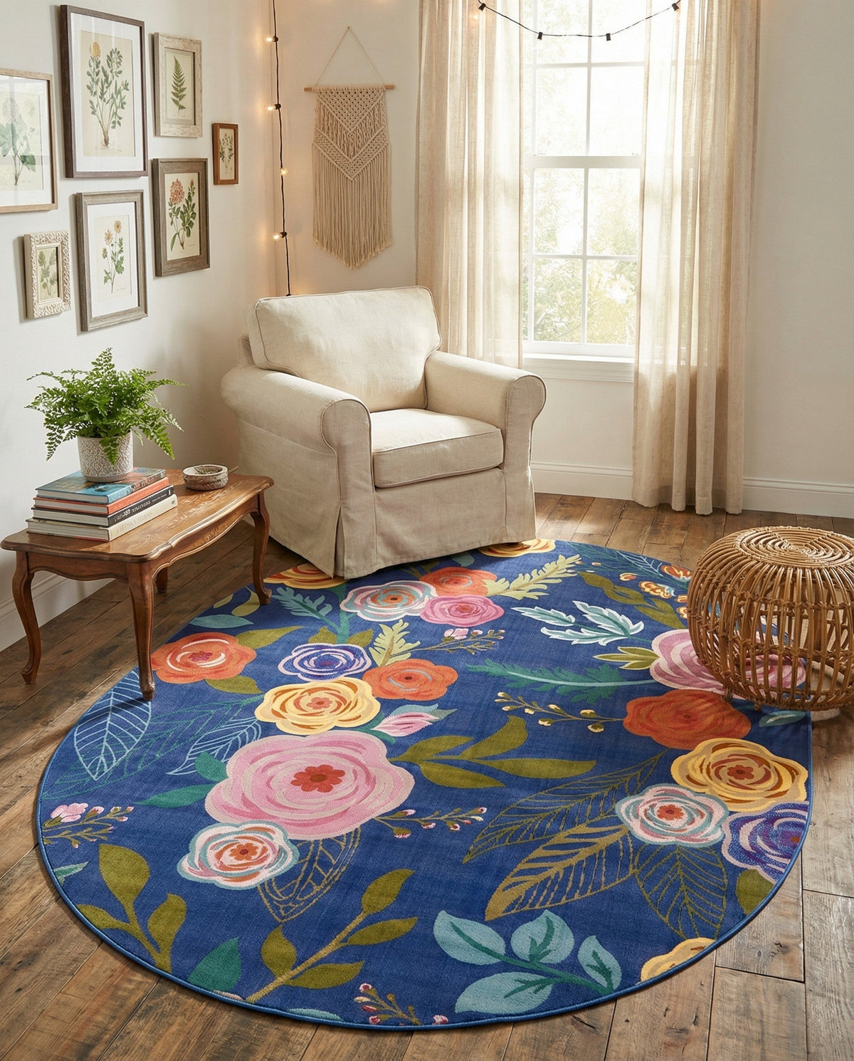 Meadow Breeze Collection Area Rug -  Petal Oval Blue  lifestyle 130
