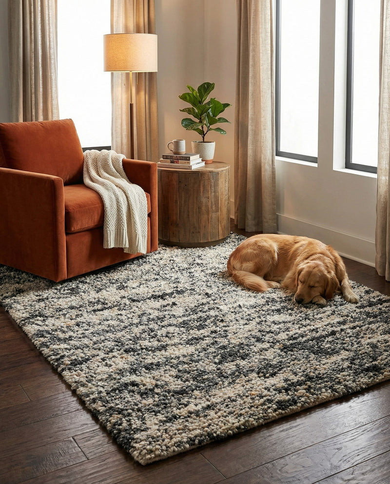 Wellington Luxe Shag Collection Area Rug - Kapiti Rectangle Salt and Pepper  lifestyle 34