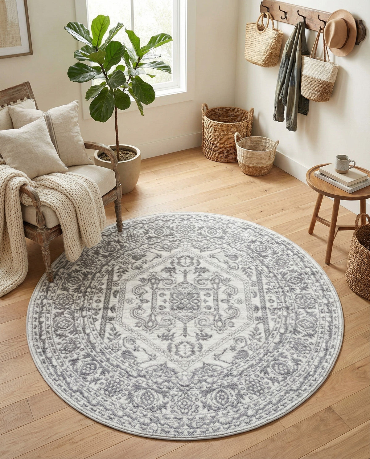 Charleston Elegance Collection Area Rug - Harborview Round White  lifestyle 167