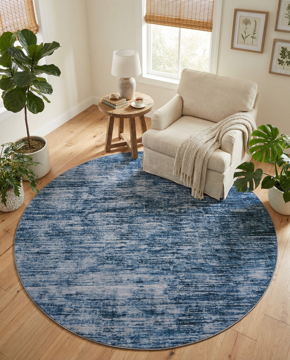 Sahara Essence Collection Area Rug - Oasis (Blue) Round Blue  lifestyle 82