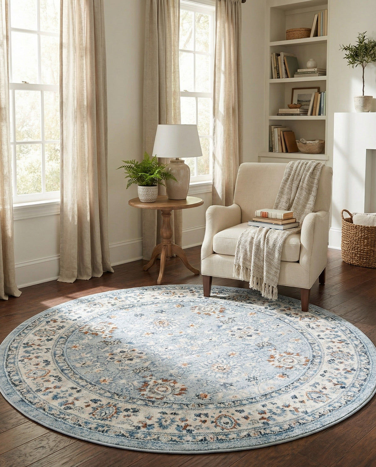 Savannah Elegance Collection Area Rug - Augusta (Aqua Blue) Round Aqua Blue  lifestyle 95