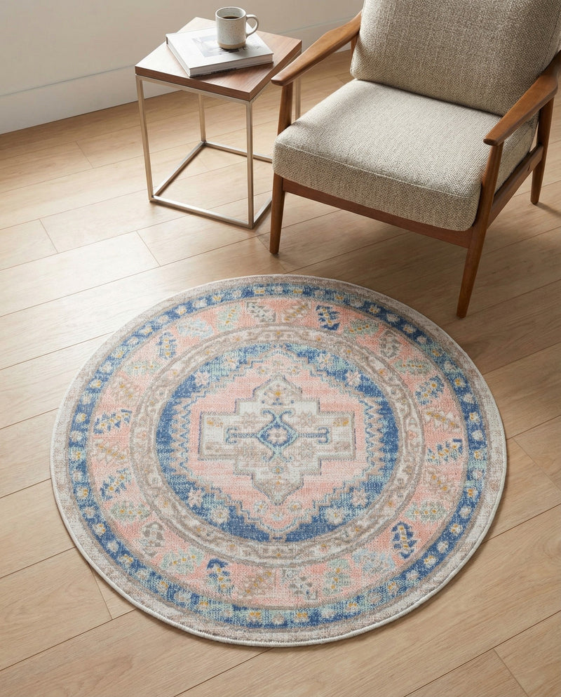 Savannah Series Collection Area Rug -  Augusta (French Blue) Round French Blue  lifestyle 48