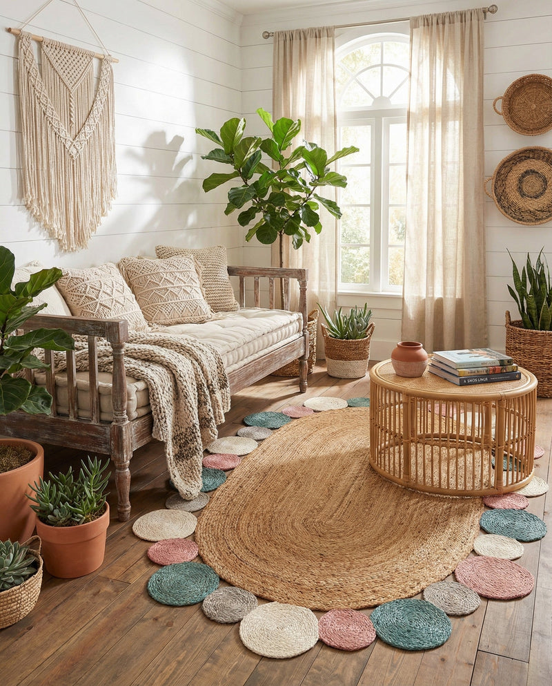 Woven Seaside Jute Collection Area Rug - Sienna Oval Multi  lifestyle 67