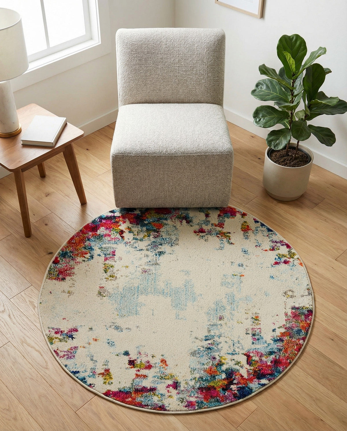Chromatic Oasis Collection Area Rug -  Blush Round Multi  lifestyle 119