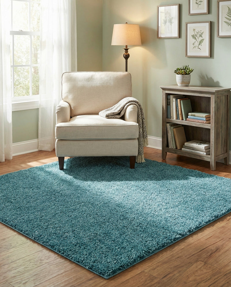 Cozy Comfort Shag Collection Area Rug - Haven (Turquoise) Square Turquoise  lifestyle 64