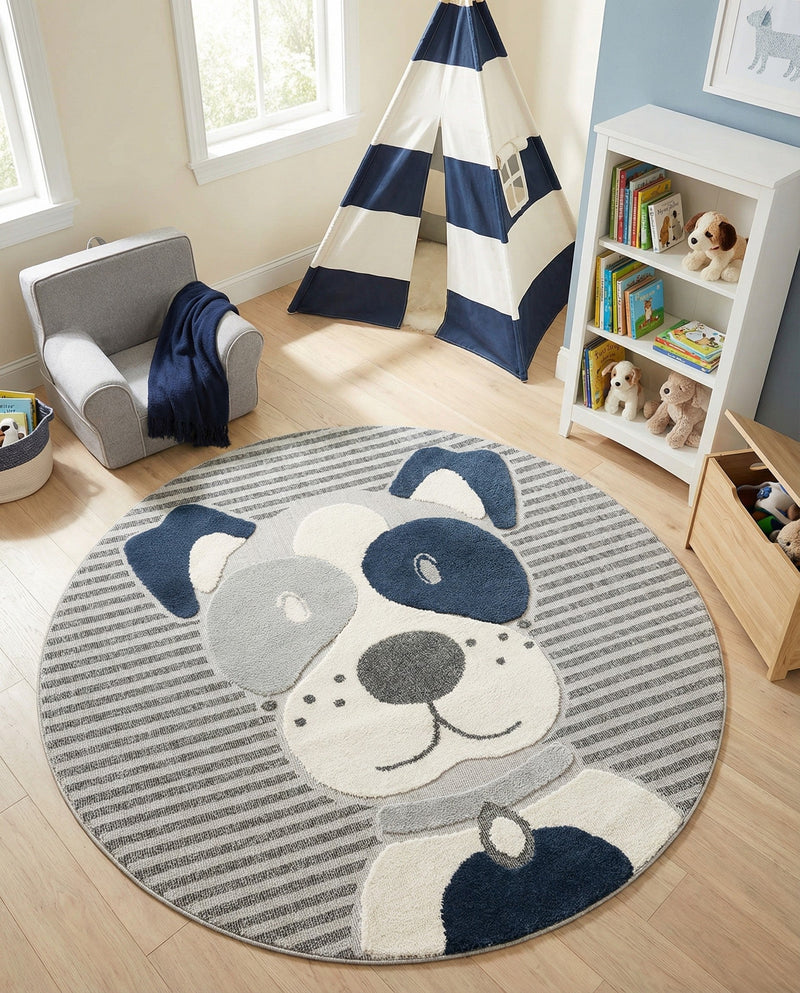 Wonder Tykes Collection Area Rug -  Magicgrove Round Blue and Gray  lifestyle 29