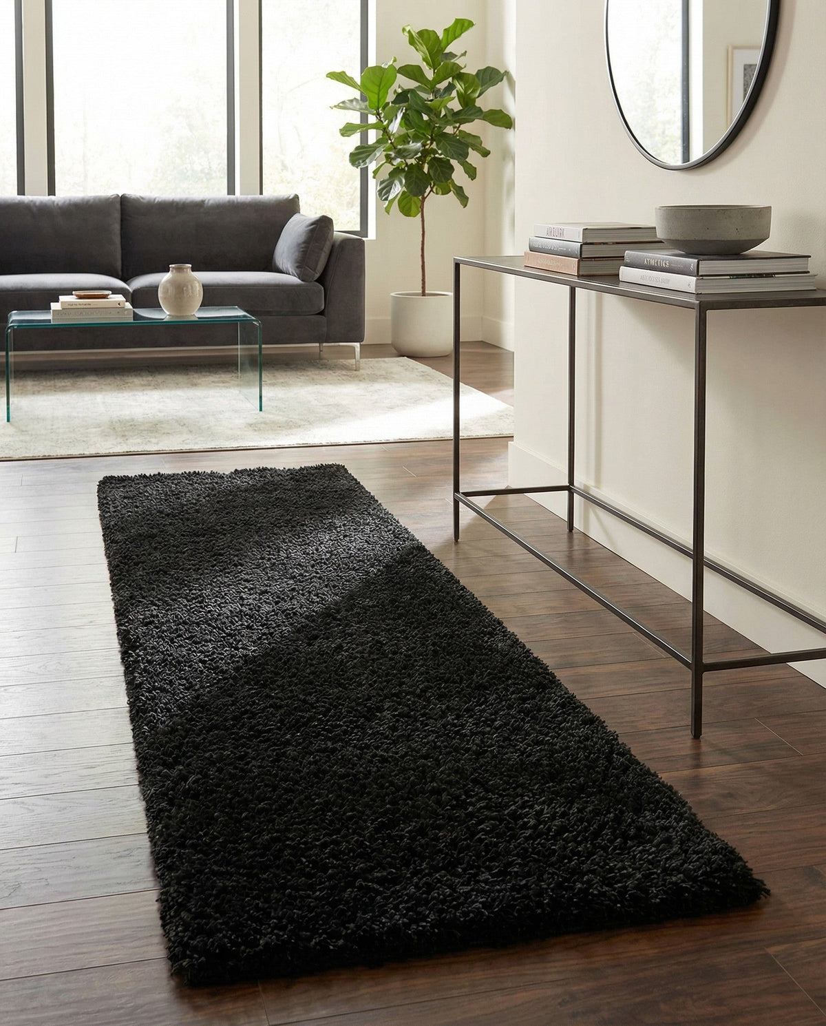 Eternal Plush Oasis Collection Area Rug -  Tranquility (Onyx Black) Runner Onyx Black  lifestyle 66