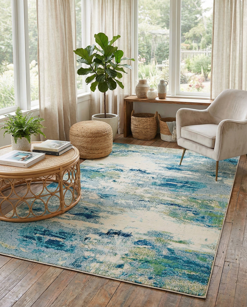 Chromatic Oasis Collection Area Rug -  Serene Rectangle Light Blue  lifestyle 11