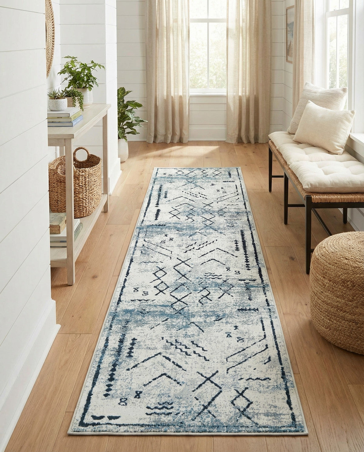 Aegean Elegance Washables Collection Area Rug - Santorini Runner Ivory Gray  lifestyle 150