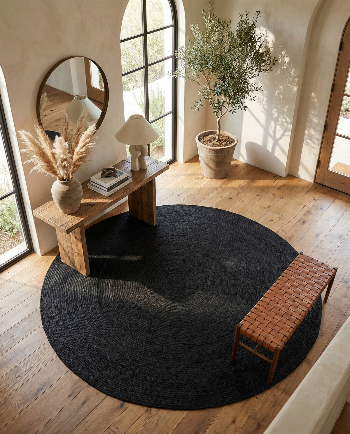Woven Seaside Jute Collection Area Rug - Martha's Round Black  lifestyle 110