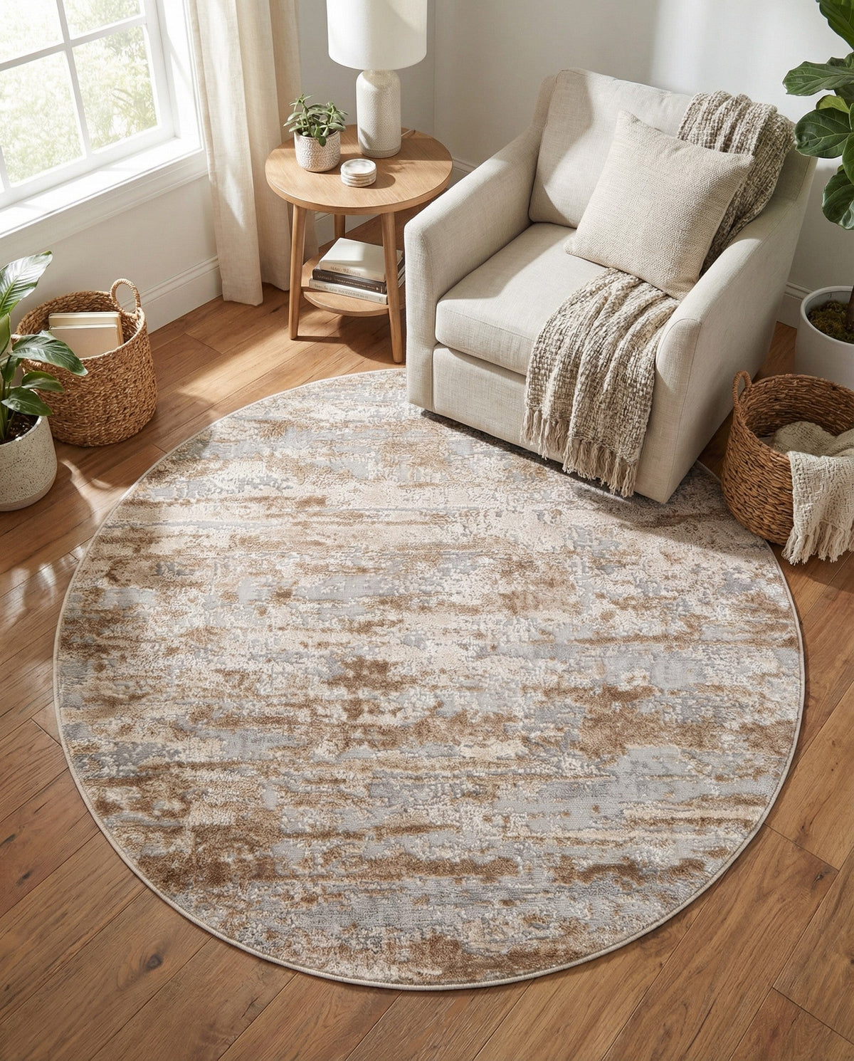 Aegean Elegance Collection Area Rug - Mesa Round Beige  lifestyle 93