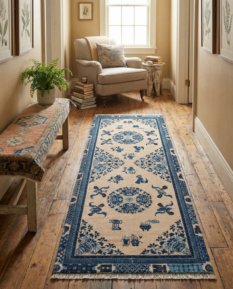 Bazaar Chic Collection Area Rug -  Casablanca Runner Ivory and Blue  lifestyle 50