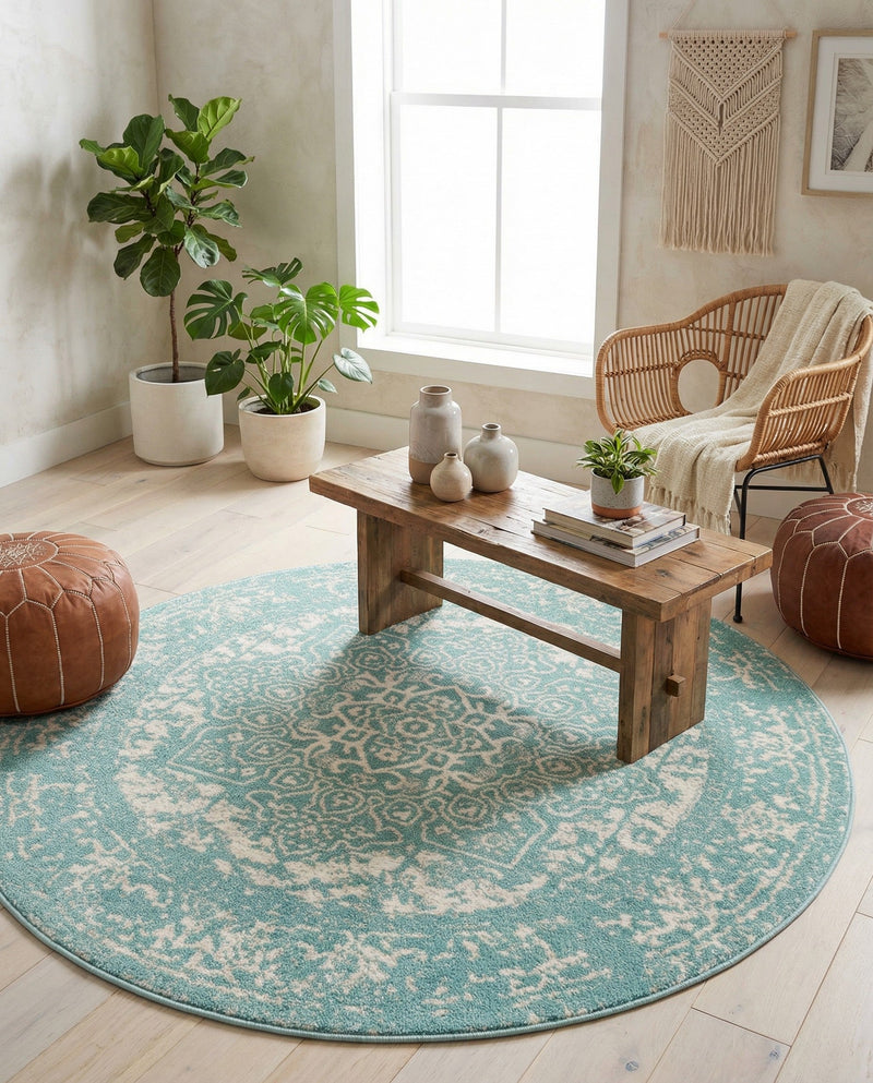 Georgetown Rugs Collection Area Rug - Dupont (Aqua) Round Aqua  lifestyle 64