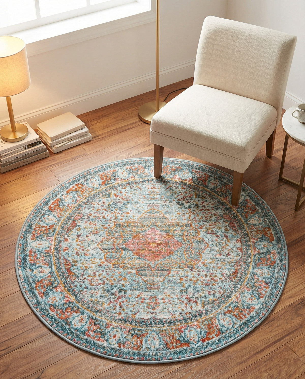 Caribbean Breeze Collection Area Rug -  Floriana Round Light Blue  lifestyle 92