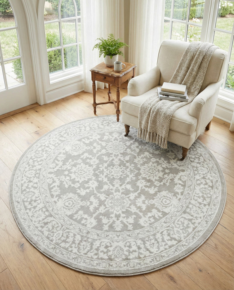 Savannah Elegance Collection Area Rug - Augusta (Light Gray) Round Light Gray  lifestyle 74