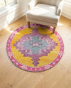 Heritage Elegance Collection Area Rug -  Winterthur (Yellow) Round Yellow  lifestyle 53