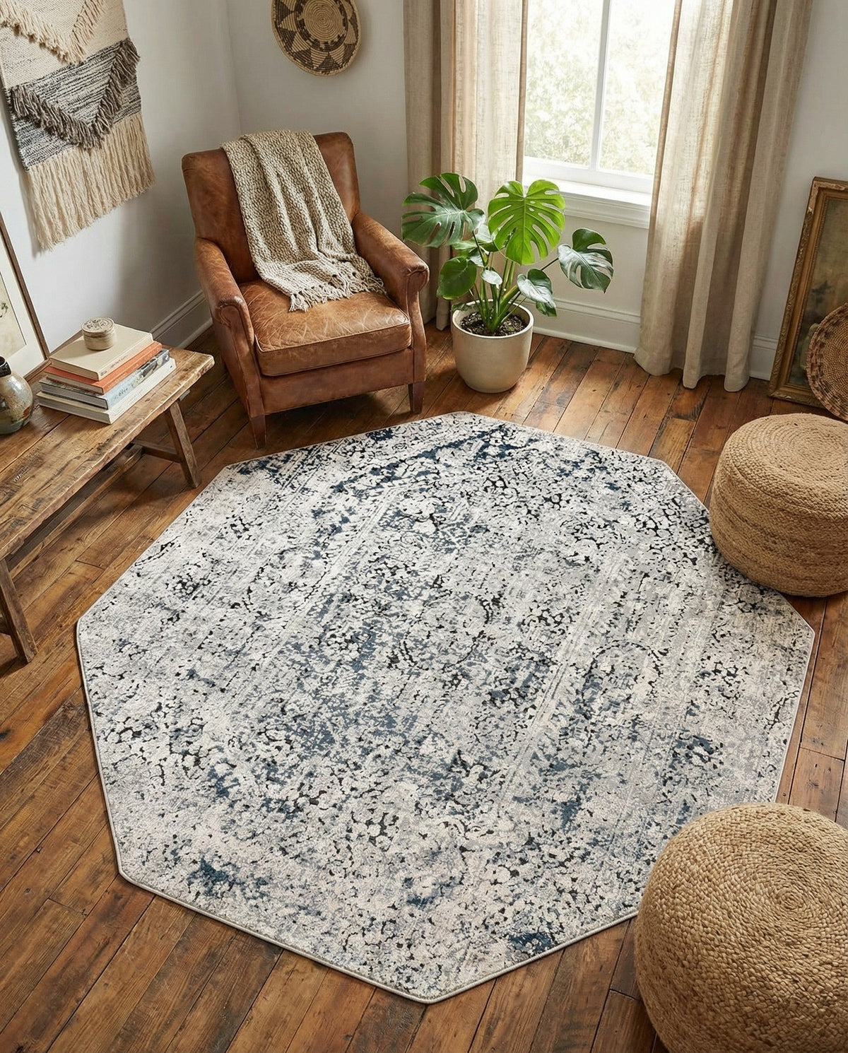 Coastal Manor Collection Area Rug -  Wavecrest Octagon Gray  lifestyle 122