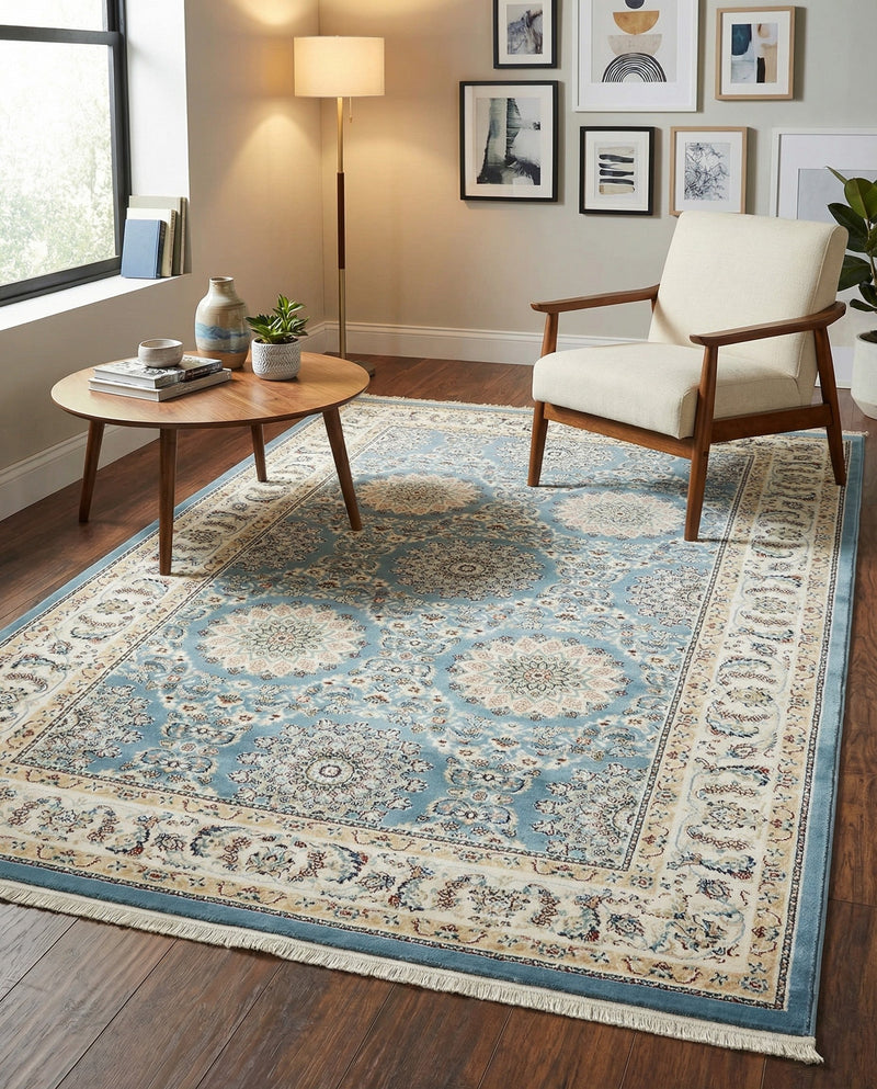 Persian Elegance Collection Area Rug -  Mashhad Rectangle Blue  lifestyle 16