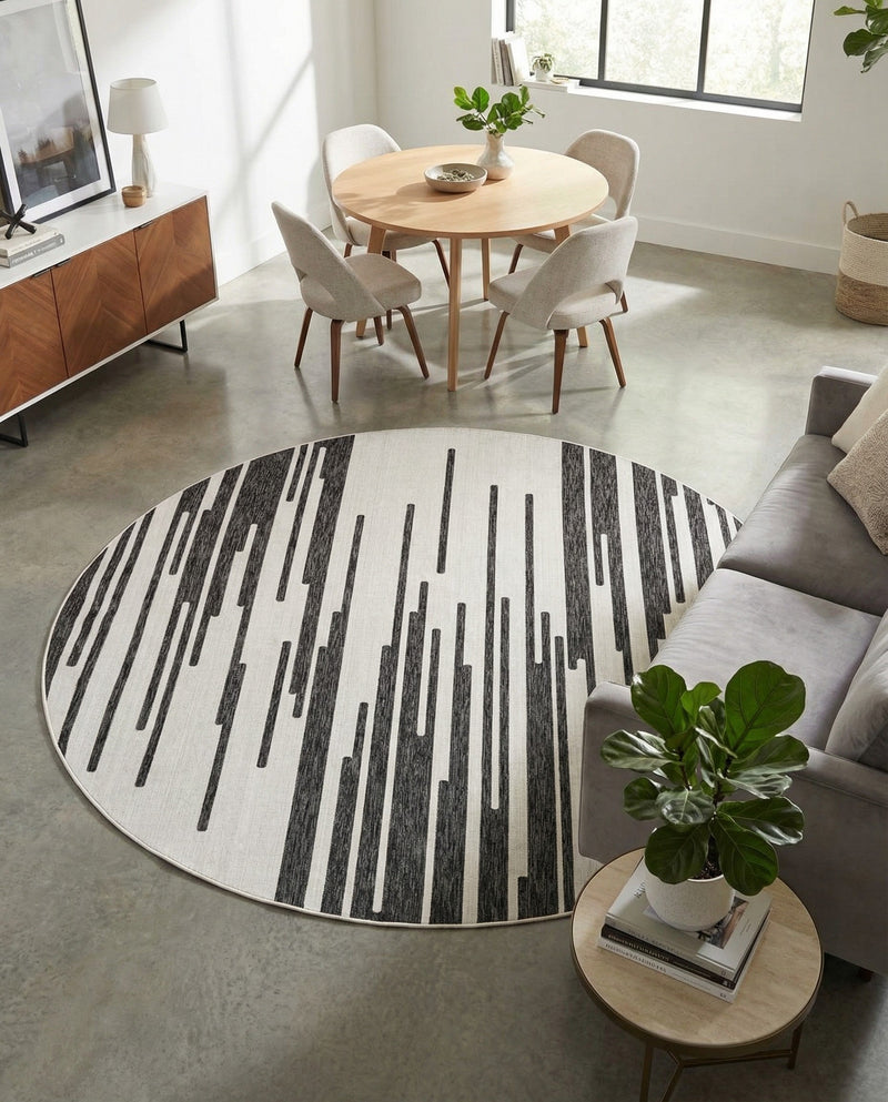 Urban Terrace Collection Area Rug -  Riverside Round Black and White  lifestyle 48
