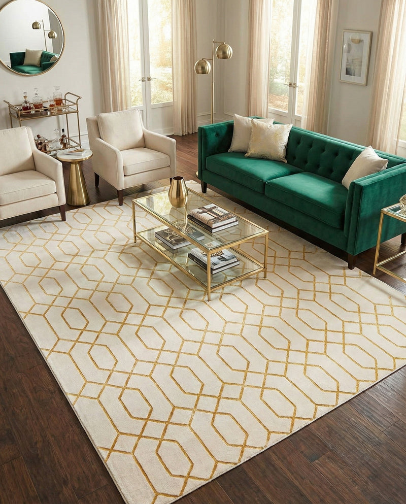 Hollywood Luxe Collection Area Rug - Sunset (White Gold) Rectangle White Gold  lifestyle 8
