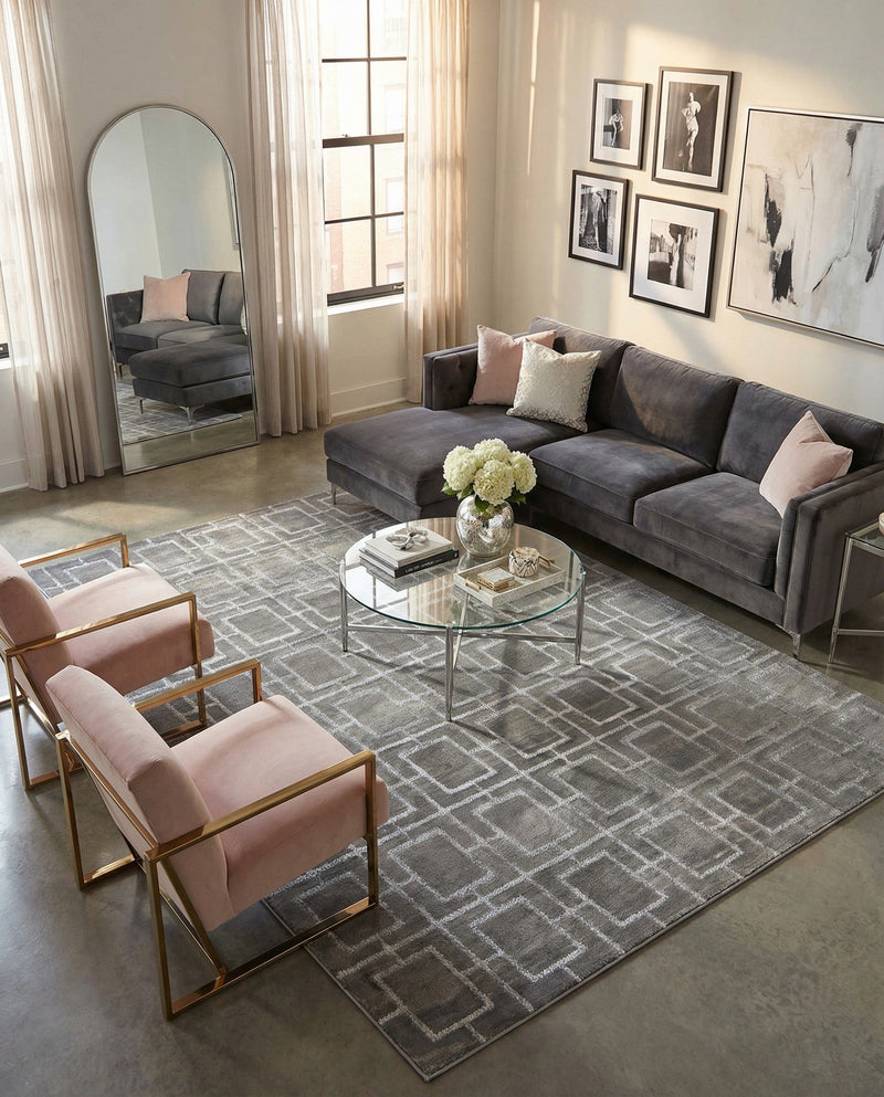 Hollywood Luxe Collection Area Rug -  Beverly (Gray Silver) Rectangle Gray Silver  lifestyle 12