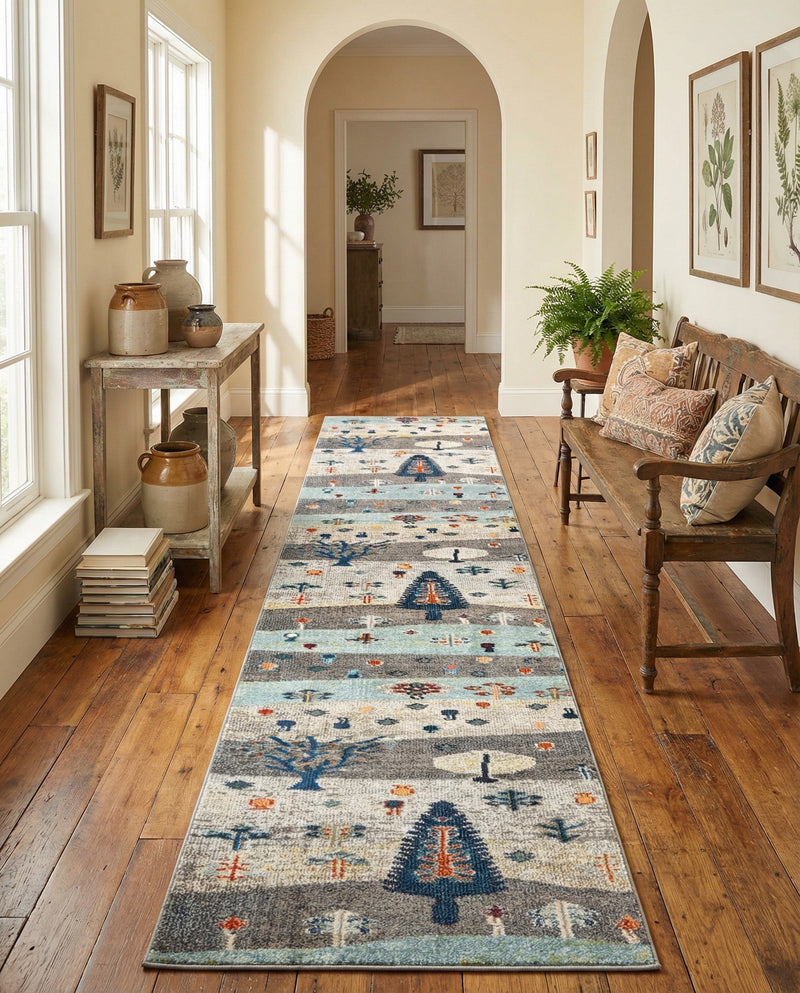 Colorburst Oasis Collection Area Rug -  Mosaic Runner Ivory Gray Blue  lifestyle 60
