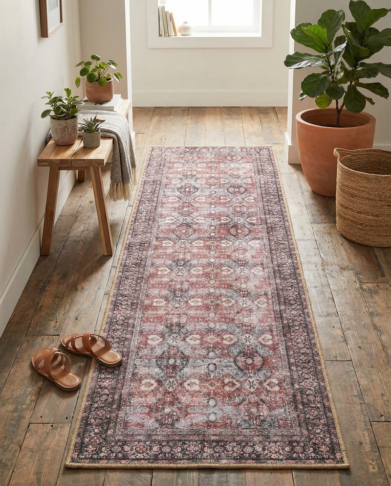 Heritage Elegance Collection Area Rug -  Hampton Runner Antique Red  lifestyle 64