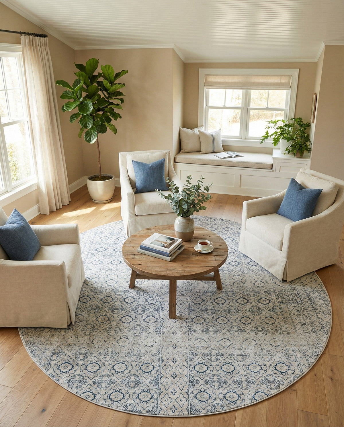 Coastal Haven Collection Area Rug -  Shoreline Round Gray  lifestyle 54