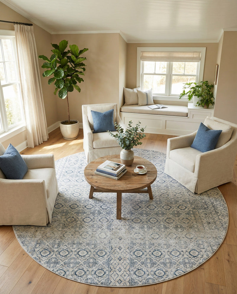 Coastal Haven Collection Area Rug -  Shoreline Round Gray  lifestyle 54