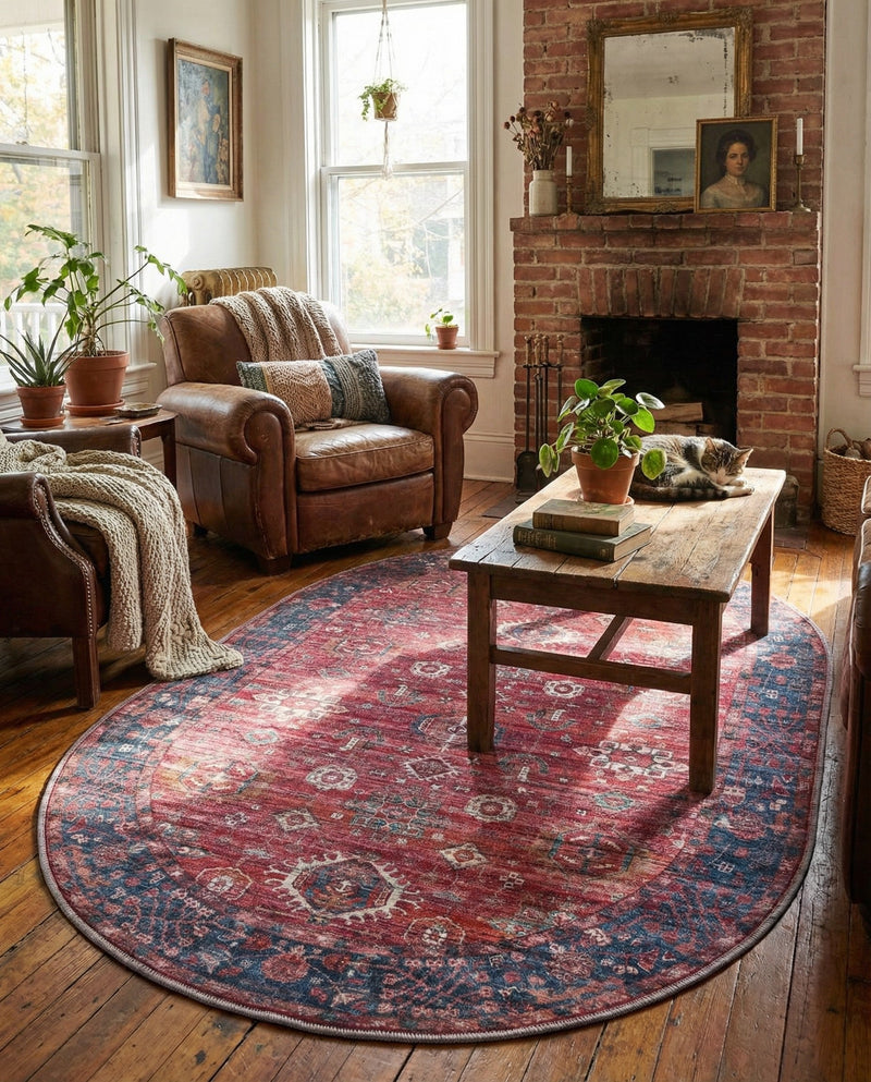 Zahara Oasis Collection Area Rug -  Ouarzazate Oval Antique Red  lifestyle 77
