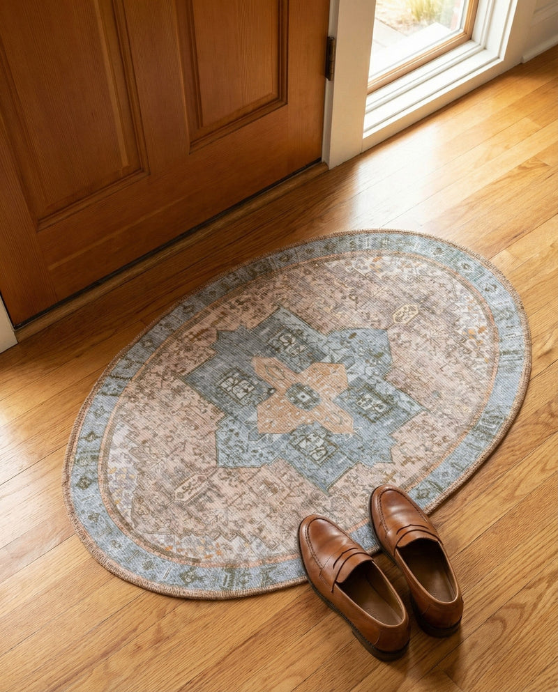 Heritage Elegance Collection Area Rug -  Windsor (Light Brown) Oval Light Brown  lifestyle 49