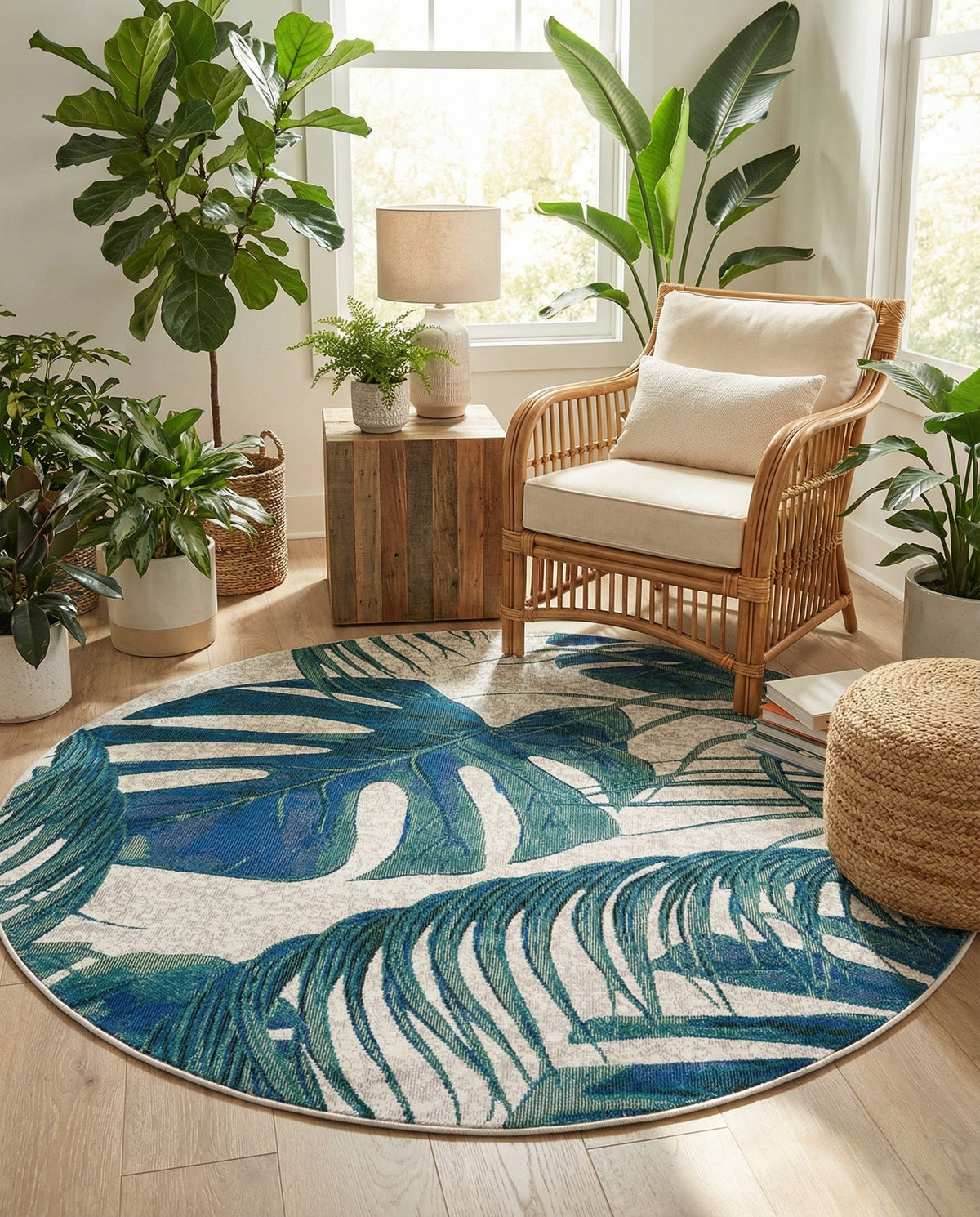 Meadow Breeze Collection Area Rug -  Clover Round Ivory  lifestyle 81