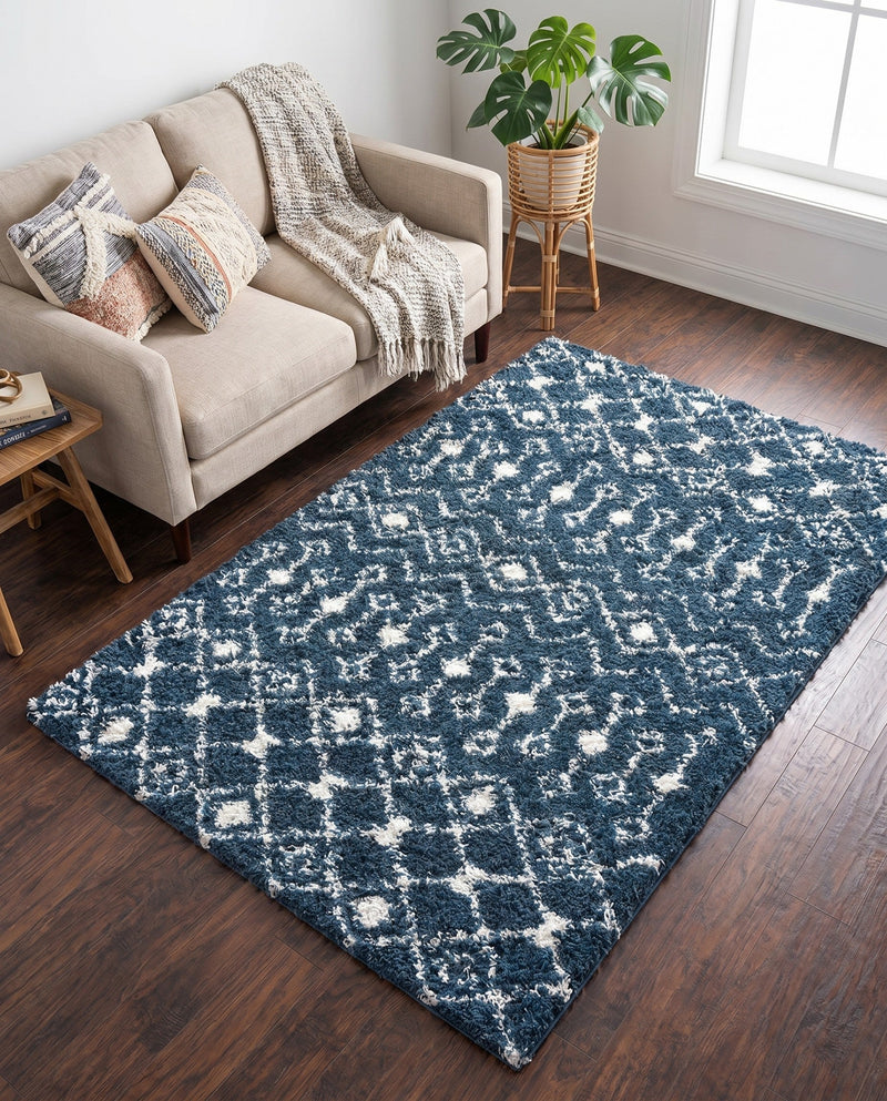 Berber Lattice Shag Collection Area Rug - Atlas (Navy Blue) Rectangle Navy Blue  lifestyle 18