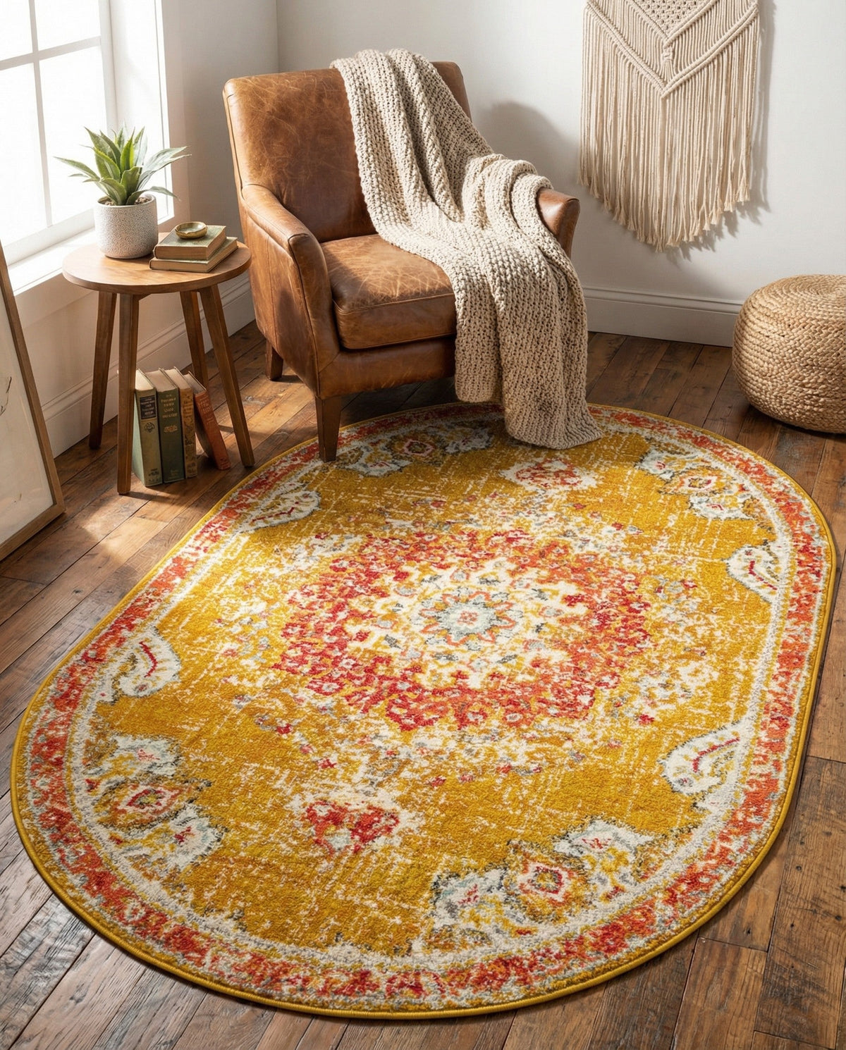 Brighton Terrace Collection Area Rug - Hove (Gold) Oval Gold  lifestyle 56