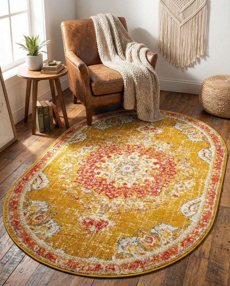 Brighton Terrace Collection Area Rug - Hove (Gold) Oval Gold  lifestyle 56