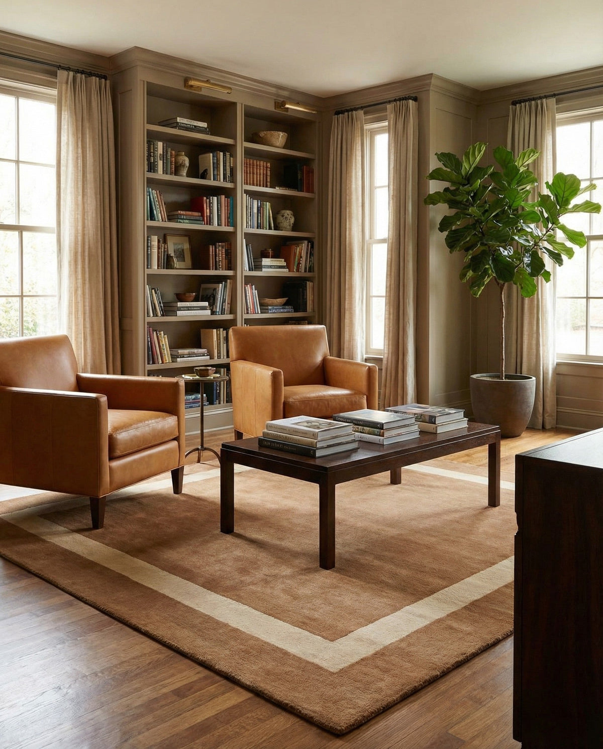 Savannah Borders Wool Collection Area Rug - Chatham Square Latte Brown  lifestyle 191