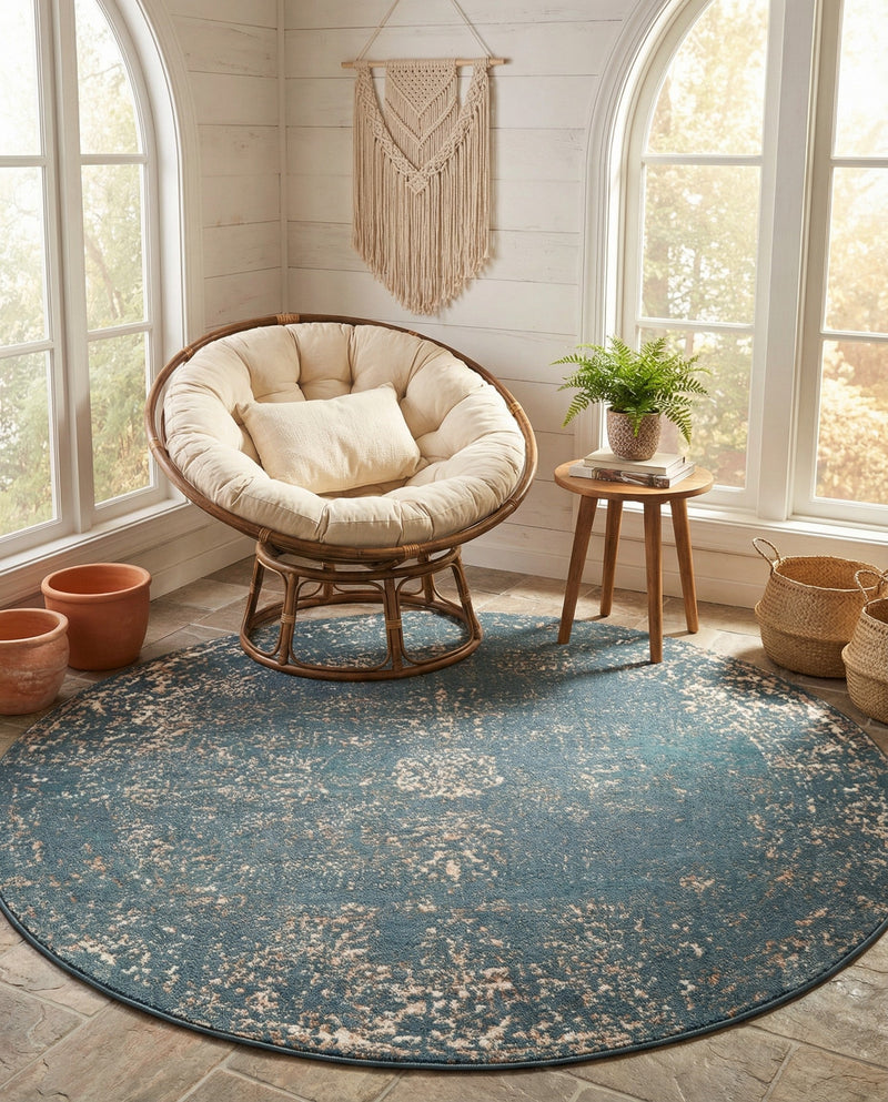 Riviera Elegance Collection Area Rug - Antibes (Blue) Round Blue  lifestyle 77