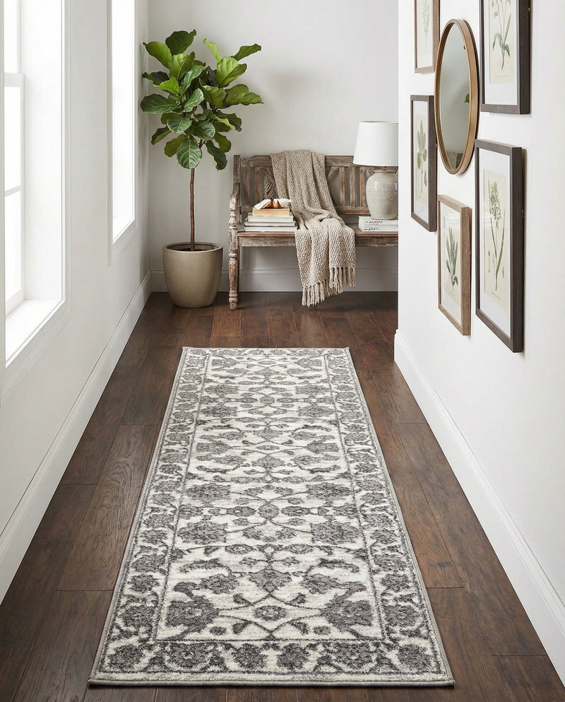 Charleston Elegance Collection Area Rug -  Seaport (white Gray) Runner white Gray  lifestyle 62