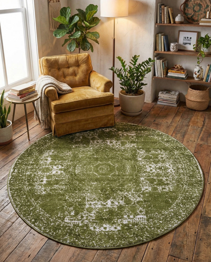 Dover Terrace Collection Area Rug -  Lagoon (Green) Round Green  lifestyle 47