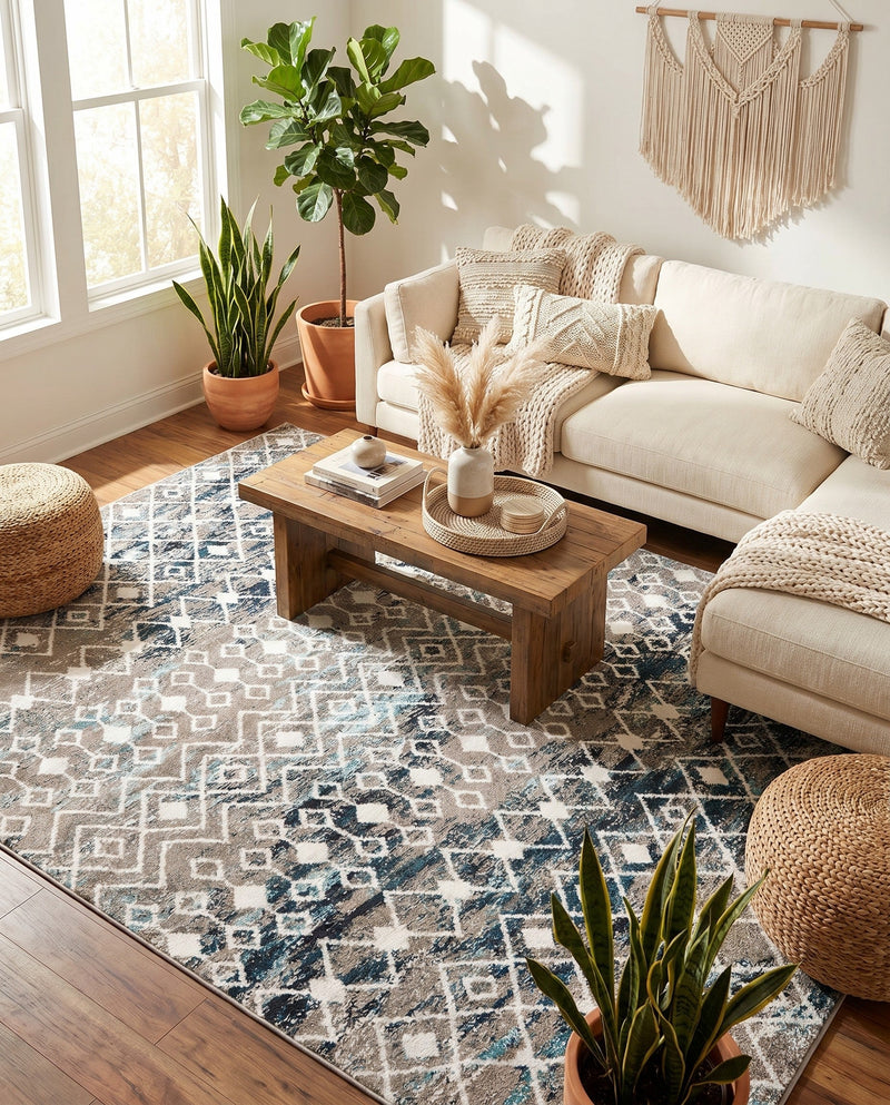 Mediterranean Lattice Collection Area Rug - Santorini (Multi Gray Blue) Rectangle Multi Gray Blue  lifestyle 6