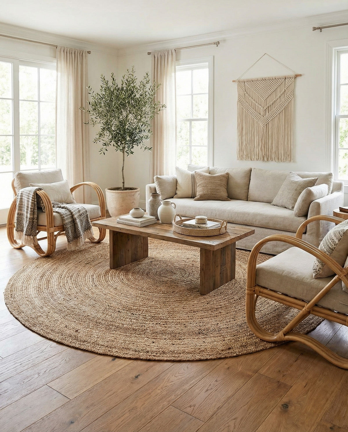 Woven Seaside Jute Collection Area Rug - Savannah (Natural) Round Natural  lifestyle 138