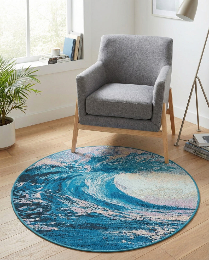 Urban Terrace Collection Area Rug - Veranda Round Blue  lifestyle 40