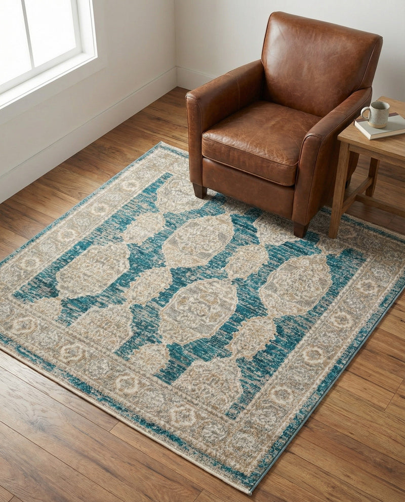 Seville Stripes Collection Area Rug -  Granada (Blue) Square Blue  lifestyle 68
