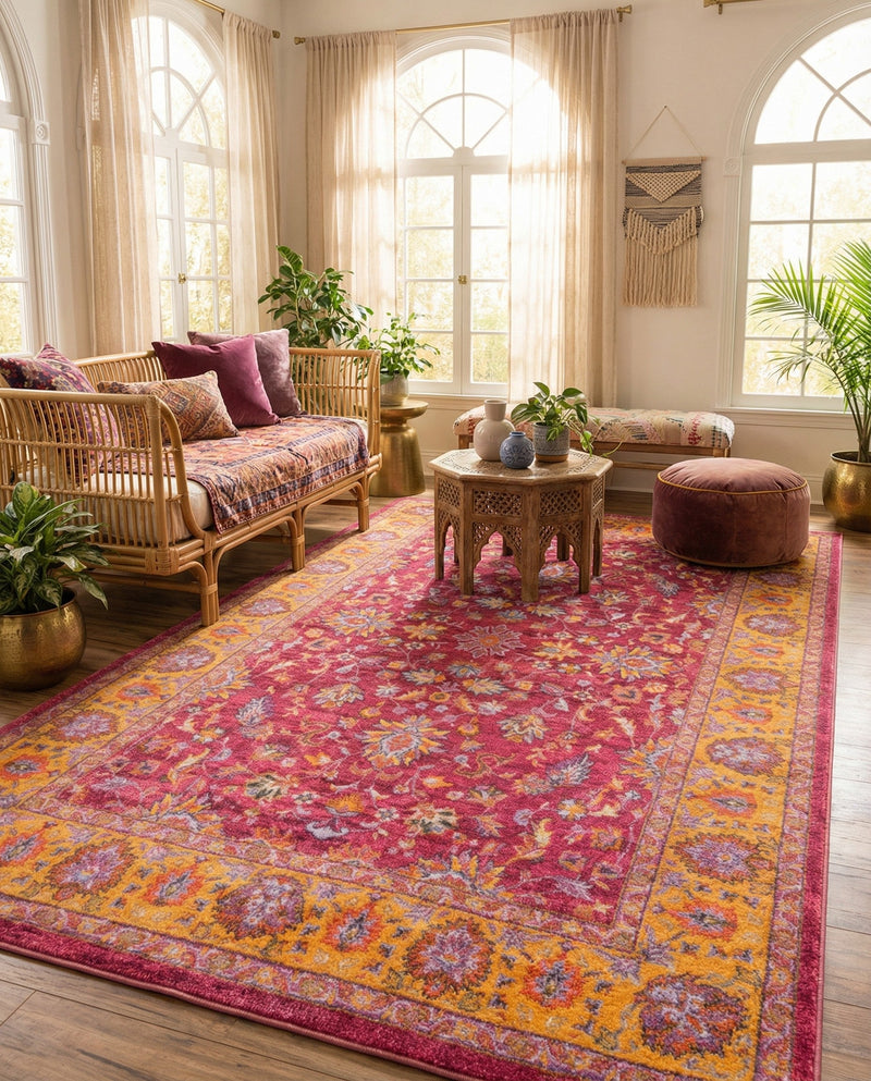 Casablanca Tapestry Collection Area Rug -  Marrakech (Berry Pink) Rectangle Berry Pink  lifestyle 13