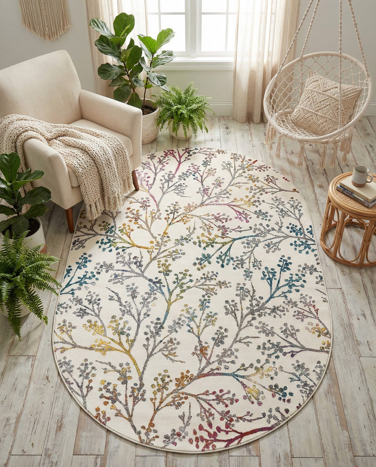 Meadow Breeze Collection Area Rug -  Sunbeam Oval Ivory  lifestyle 46