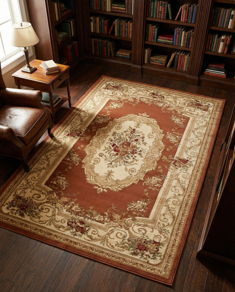 Versailles Elegance Collection Area Rug -  Louveciennes (Brick Red) Rectangle Brick Red  lifestyle 6