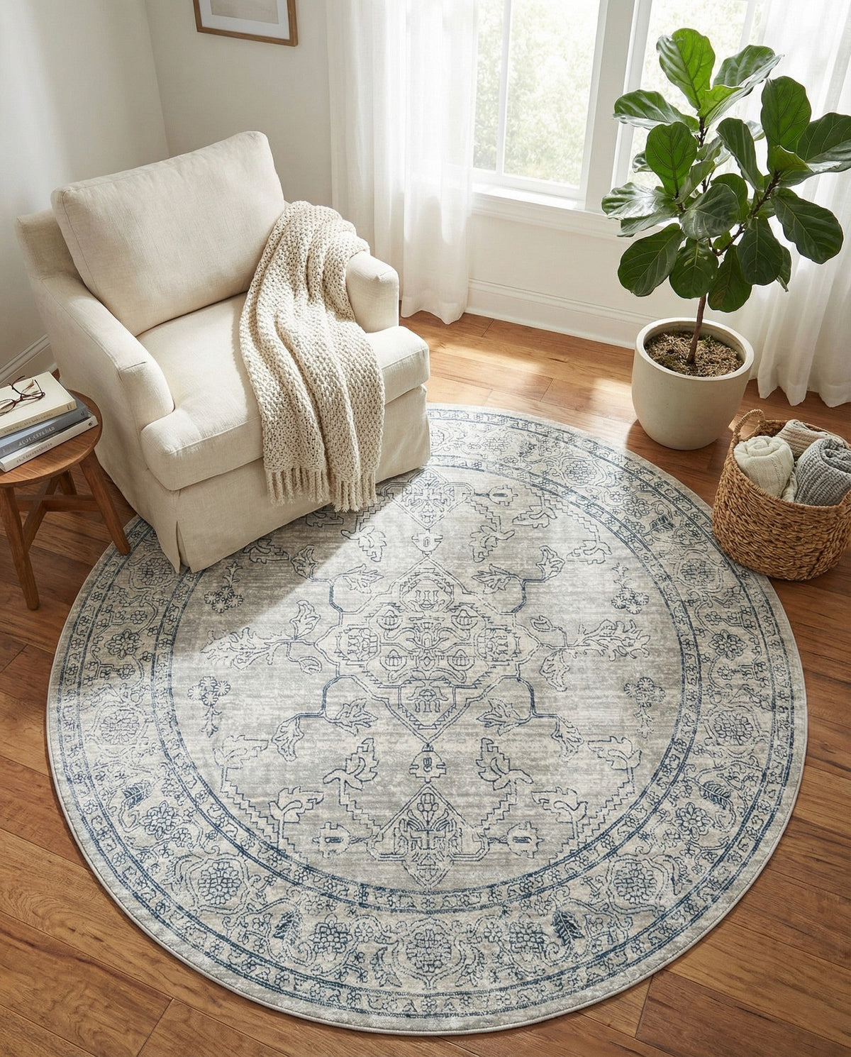 Coastal Haven Collection Area Rug -  Marina Round Gray  lifestyle 201
