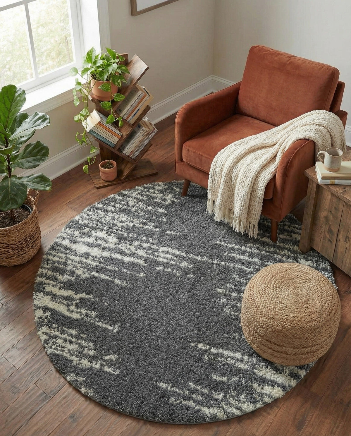 Tranquil Tides Shag Collection Area Rug - Marina Round Gray  lifestyle 186