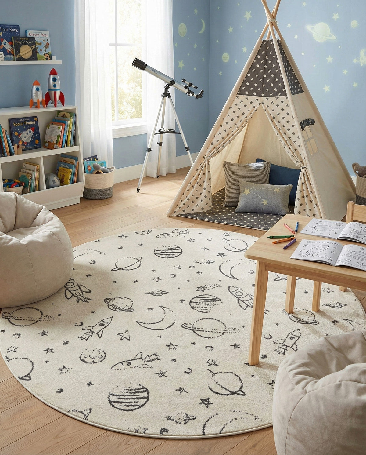 Wonder Tykes Collection Area Rug -  Jigsaw Round Ivory  lifestyle 92