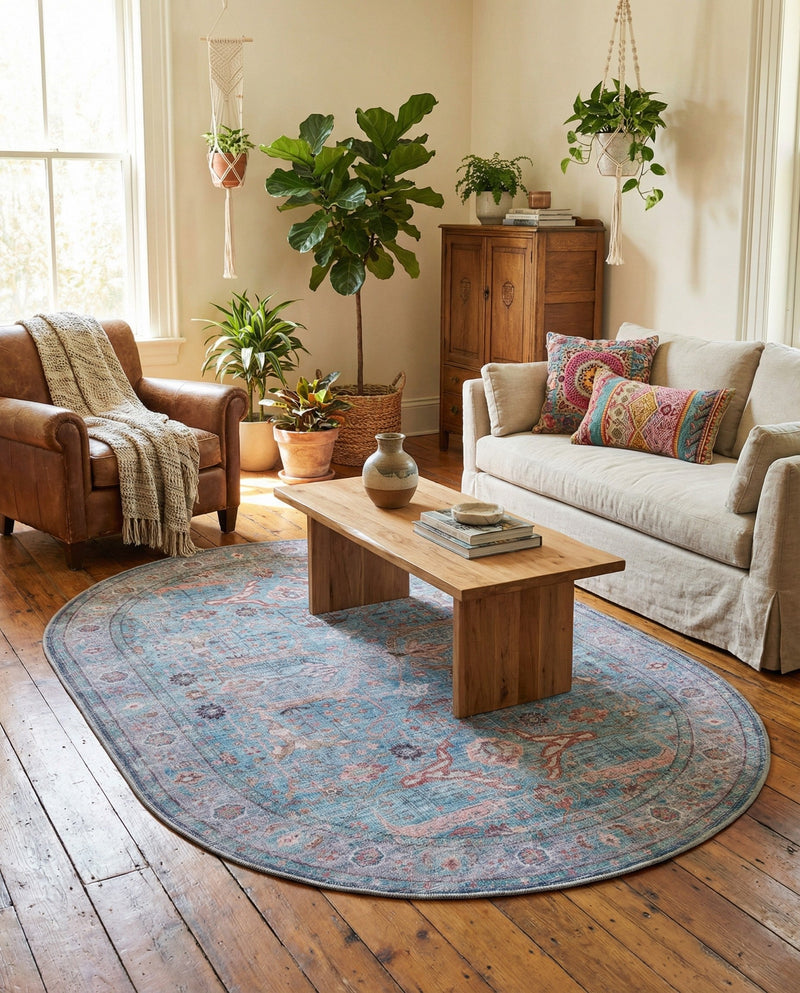 Zahara Oasis Collection Area Rug -  Marrakech Oval Blue  lifestyle 77